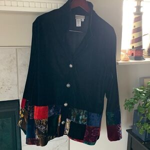 Coldwater Creek Black Velvet Patchwork Bottom Border/Cuffs Size 1X